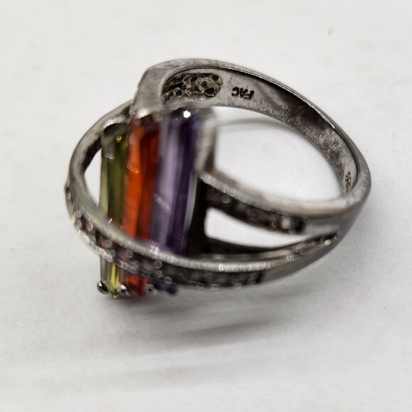 Y2K 925 Ring With Cubic Zirconia Colorful Crystals - Picture 3 of 8